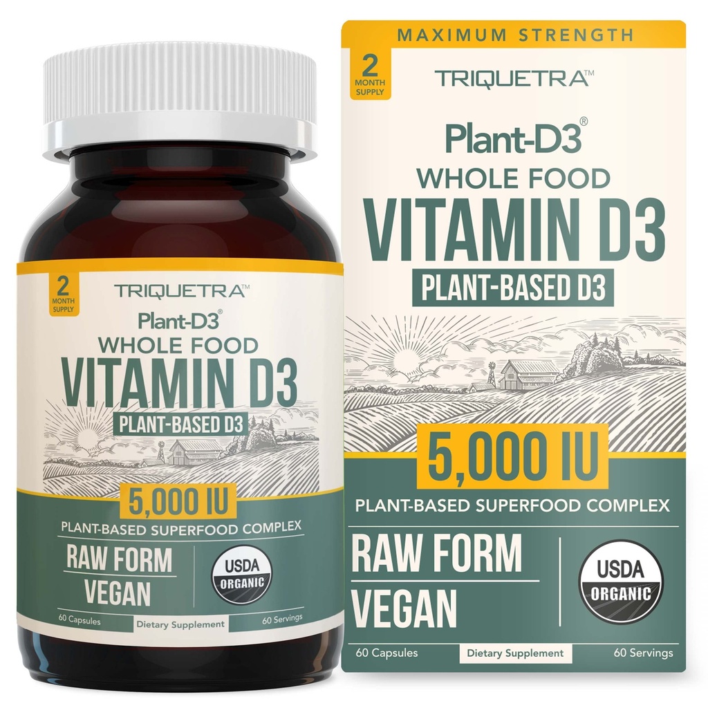 ויטמין D35,000 IU - 100% Whole Food & Plant-based Cholecalciferol טופס, 100% ויטמין D - משופר עם Prebiotic & Superfood Complex - אורגני, GMO & Gluten חינם (60 קפסולות)