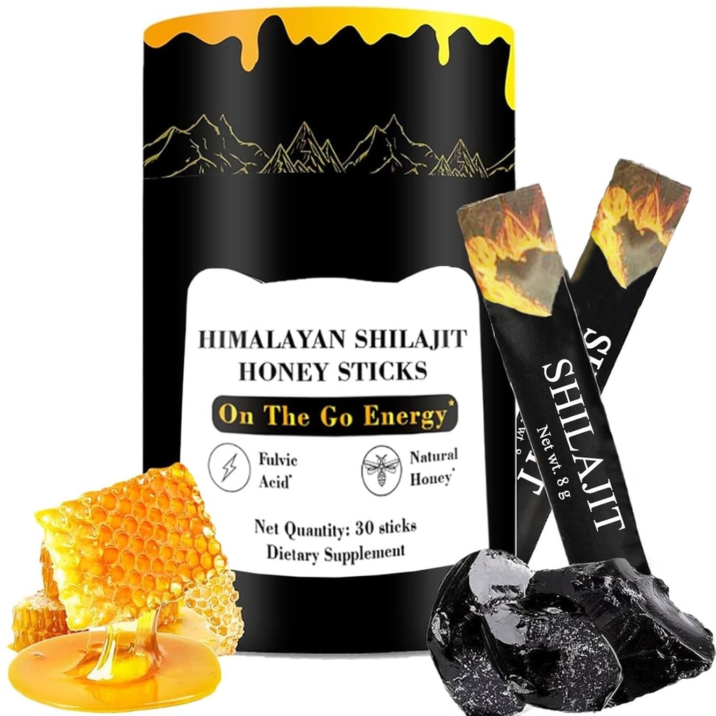 Shilajit Honey Sticks, ההימלאיה Shilajit Honey Sticks, Pure ההימלאיה Resin, Honey & Saffron, 30 High Absorption Sticks for Energy, Power & Cognitive Support