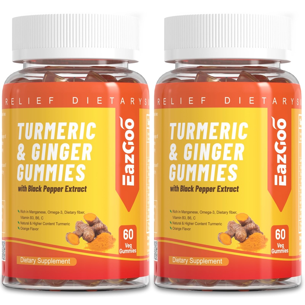 Turmeric Curcumin Gummies 500 מ"ג למבוגרים, עם שחור פפר, ג'ינג'ר Root, ויטמין C, סוכר נמוך חניכיים, כתום פלאמור - 120 הרוזן