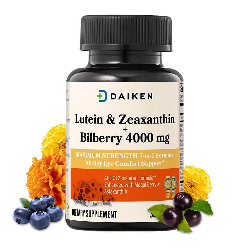 DAIKEN Lutein ו- Zeaxanthin תוספים, AREDS 2 בהשראת פורמולה עם Astaxanthin, Maqui Berry, Bilberry, Flaxseed Oil & ויטמין E, 30 Softgels