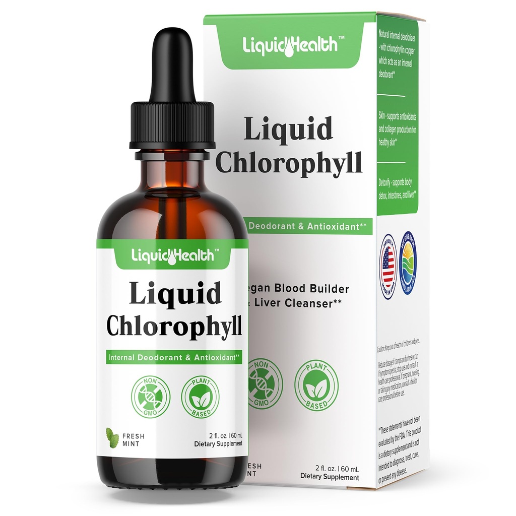 LIQUIDHEALTH נוזל Chlorophyll טיפות - פנימי Deodorizer, Liver Detox, Immune Support, לקדם קולאזן לשיער & עור, להפסיק לנשום רע, להפחית Appetite - מיוצר בארה"ב, טבעוני, non-GMO (2 oz)