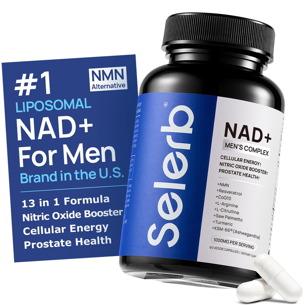 תוספי NAD+ לגברים - Nitric Oxide Prostate Health Supplements for Men with Resveratrol, CoQ10, L Citrulline ו Lycopene for Anti-Aging, Sta & cell Support 60 קפסולות