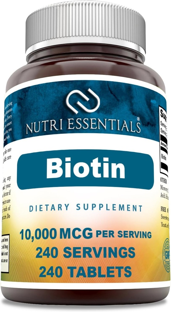 ביוטין (Vitamin B7) 10,000 תוסף mcg | 240 טבליות | Non-GMO | Gluten Free | Made in USA