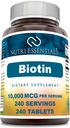 ביוטין (Vitamin B7) 10,000 תוסף mcg | 240 טבליות | Non-GMO | Gluten Free | Made in USA