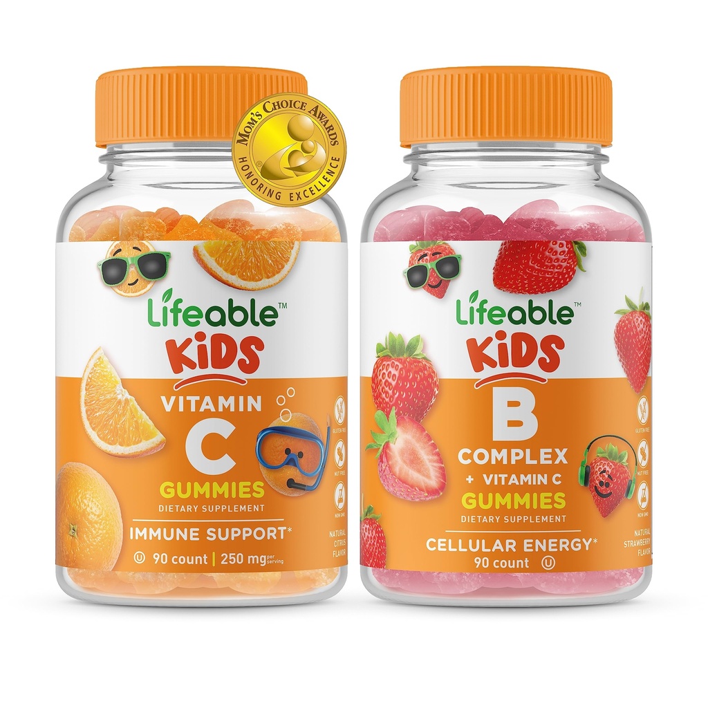 ויטמין C Kids + B Complex Kids, Gummies Bundle - גדול Tasting, ויטמין תוסף, Gluten Free, GMO חינם, Chewable Gummymy