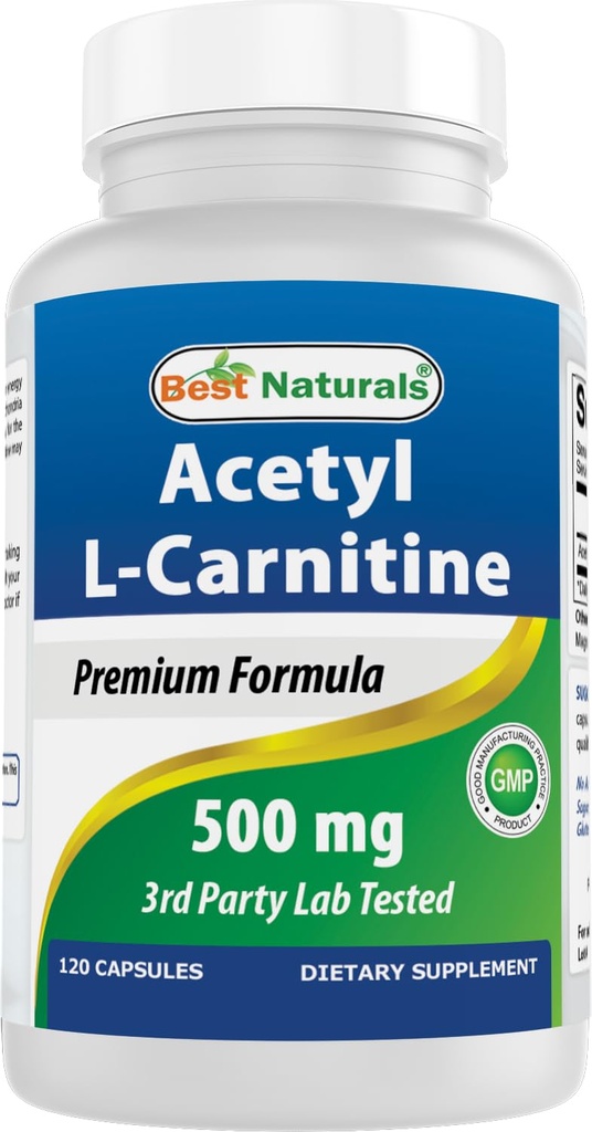 Best Naturals Acetyl L-Carnitine (ALCAR) 500 מ"ג, 120 קפסולות, 120 משרתות - non-GMO ו Gluten Free, 1 קפסולה לשרת