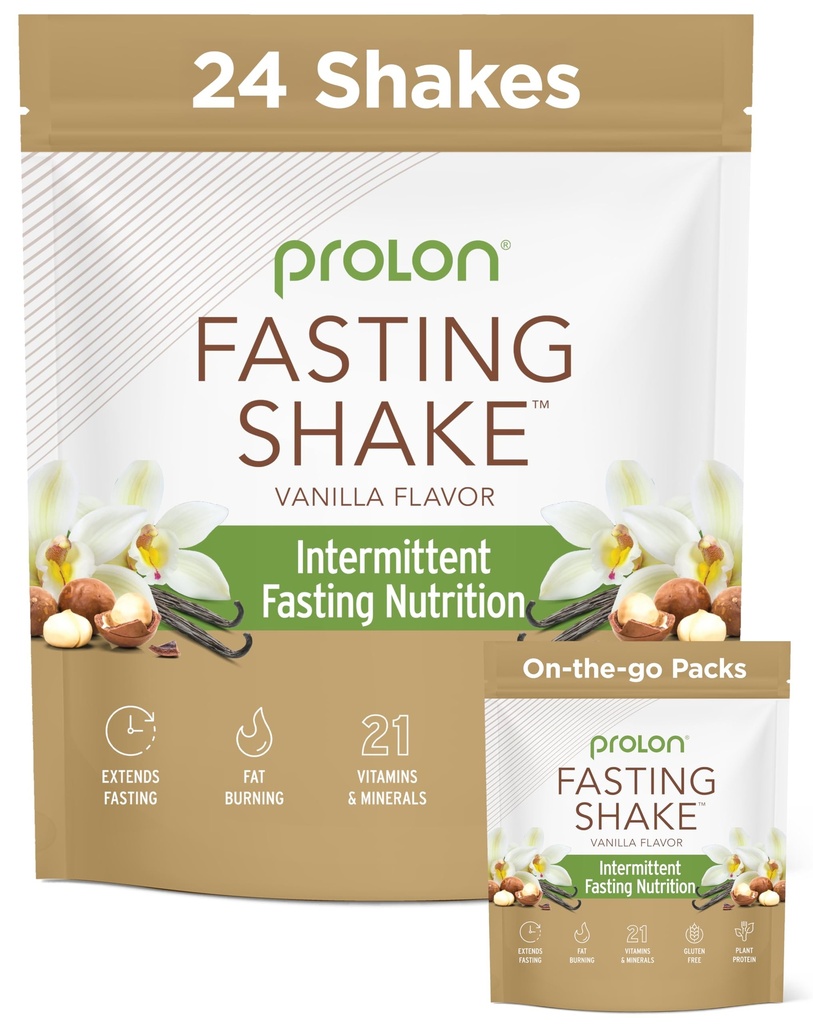 Prolon Intermittent Fasting Drink Mix | Shake for Intermittent Fasting | Vitamins, Fiber, Plant-Based Protein | Keto, Vegan, Gluten Free, Dairy Free | Vanilla, 2x12 ct Bags (Total 24 Servings)