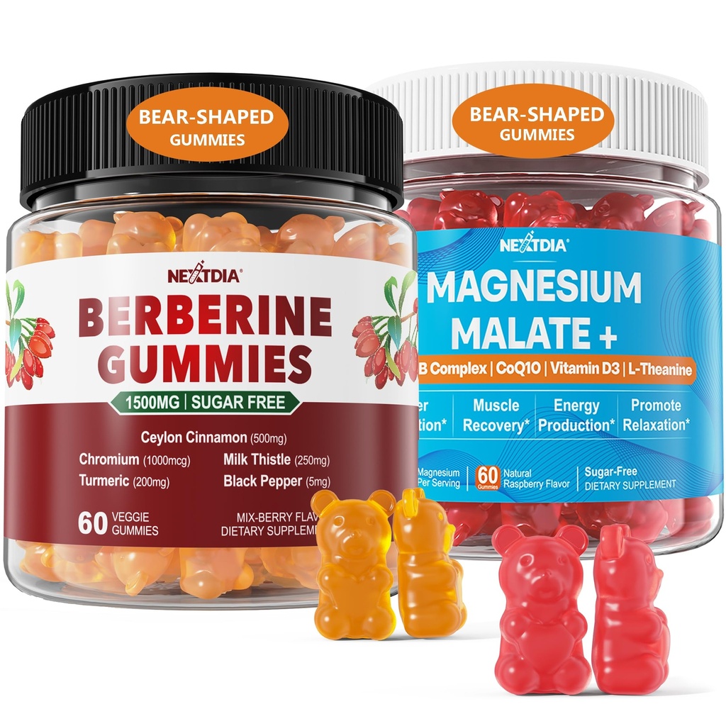 2Pack Berberine תוספת חניכיים 1500 מ"ג + 2Pack Magnesium Malate עם CoQ10-100 מ"ג חניכיים