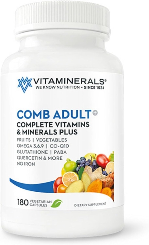 ויטמינים CombAdult מקיפה ויטמין & מינרלים פורמולה | Non-GMO | Veggie Capsulesules (180)