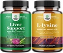Bundle של חלב Thistle Liver תומך תוסף ו L Lysine 1000 מ"ג תוספי תזונה - Herbal Liver תוספת עם Silymarin Milk Thistle - L-lysine Essential Amino Acids תוספת