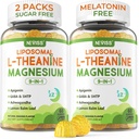 Liposomal L-theanine 200 מ"ג מגנזיום Glycinate 400 מ"ג חניכיים עם GABA, 5HTP, Apigenin, B6 & D3, Ashwagandha, לימון Balm Leaf, Melatonin Free Sleep Chewable כדי להירגע Mood & שריר, 2 Packs