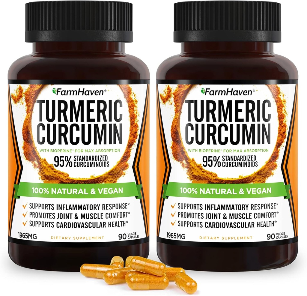 כורכום Turmeric Curcumin עם bioPerine Black Pepper & 95% Curcuminoids, Absorption מקסימלית לתמיכה משותפת, non-GMO Turmeric קפסולות, המיוצר בארה"ב - 180 Veg Caps