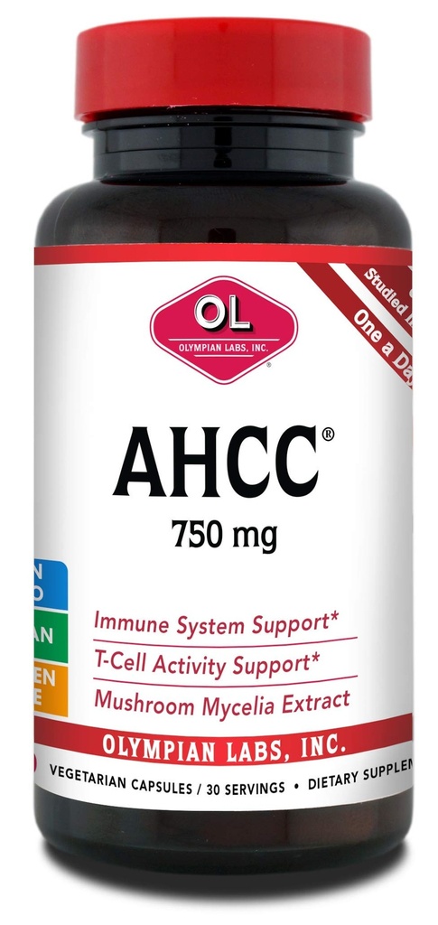 Olympicn Labs Premium AHCC תוסף 750 מ"ג של AHCC לקפסולה - תומך בבריאות החיסון, הפונקציה Liver ו- Natural Killer Cell Activity - 30 קפסולות