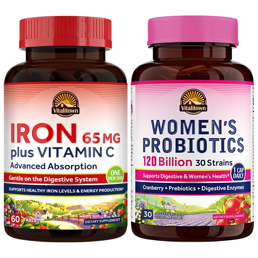 Vitalitown Women's Probiotics & Iron תוסף Bundle