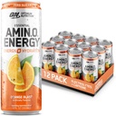 Optimum Nutrition Amino Energy Sparkling hydrotion לשתות, אלקטרוליטים, קפאין, Amino Acids, BCAAs, סוכר חינם, כתום Blast, 12 Fl Oz, 12 Pack (Packaging May Vary)