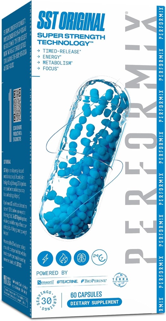 PERFORMIX - SST Original - Pre Workout - 250 מ"ג Caffeine - תוספי אנרגיה - No Crash - Fitness Goals - Nootropic - Timed-Release for All Day Focus, Mood & Energy Boost - גברים ונשים - 60 קפסולות