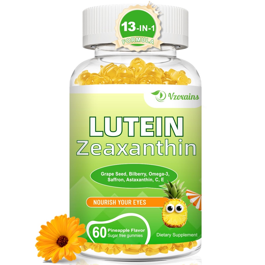 Lutein 20 מ"ג עם Zeaxanthin Gummies, Lutein ו Zeaxanthin תוספי עם ויטמין C, E, Bilberry לבריאות העין - 60Cts