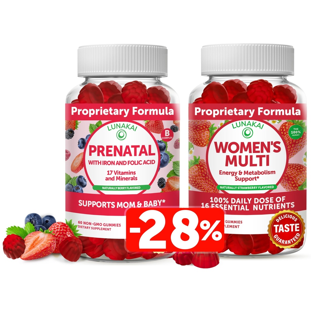 חניכיים טרום לידתי ויטמינים ונשים של Multivitamin Gummies Bundle - הריון Multivitamin Gummy עם Iron & Folic Acid - עם 100% ערך יומי של 16 ויטמינים ומינרלים חיוניים - 30 ימים אספקה