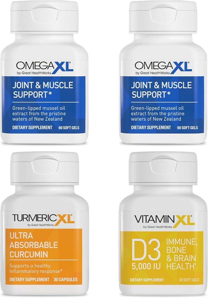 אומגה XL Immune תומך Bundle - (2) 60 Count + TurmericXL + ויטמיןXL + ויטמיןXL D3 - כדי לתמוך בבריאות החיסון האופטימלית (Pack of 4)