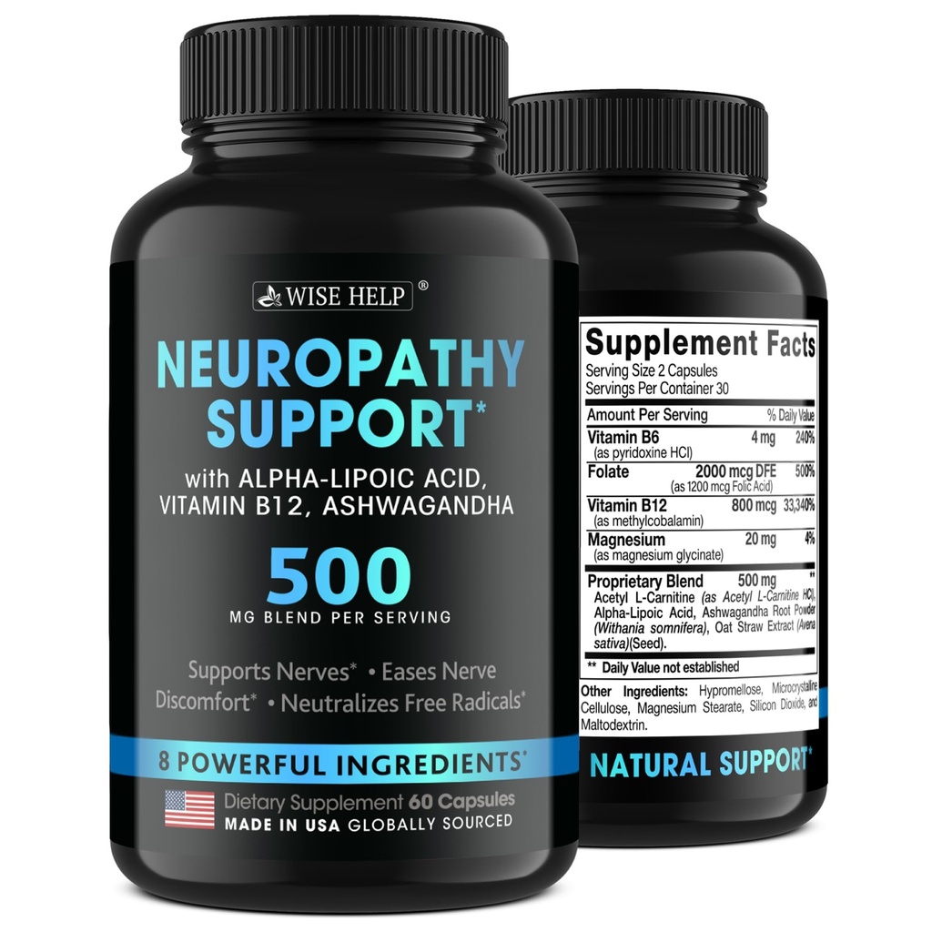נוירופתיה תומכת ב- Natural Nerve Discomfort Relief - Made in USA - Nerve Antioxidant for Trigeminal Neuralgia, Diabetic & Peripheral Neuropathy - Hands, Neck, Feet & Toes Treatment Formula - 60 Capsance