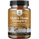 תוסף Mane Mushroom - Lions Mane תוספי קפסולות עם Reishi, Chaga, Maitake & Shiitake for Brain Health Memory Support & Focus - nootropic for Mental Clarity - 30 Caps Caps