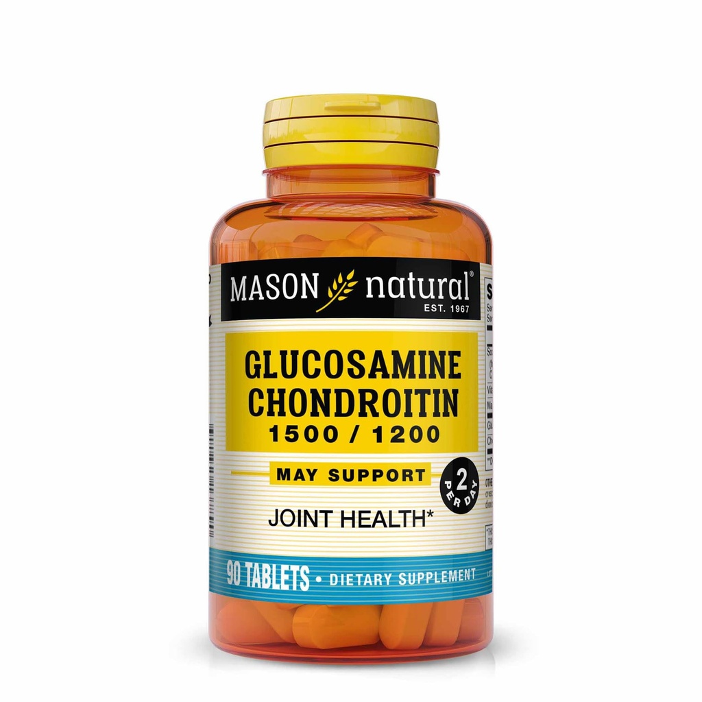 MASON NATURAL Glucosamine Chondroitin 1500/1200 2 ליום עם ויטמין C - תמיכה בריאות משותפת, שיפור גמישות ניידות *, 90 קפסולות