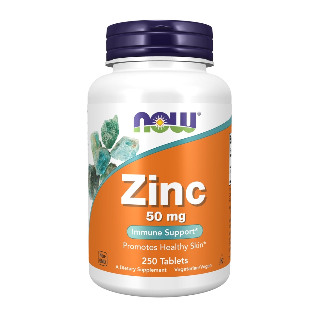 עכשיו תוספי מזון, Zinc (Zinc Gluconate) 50 מ"ג, תומך פונקציות Enzyme*, תמיכה החיסון *, 250 טבליות