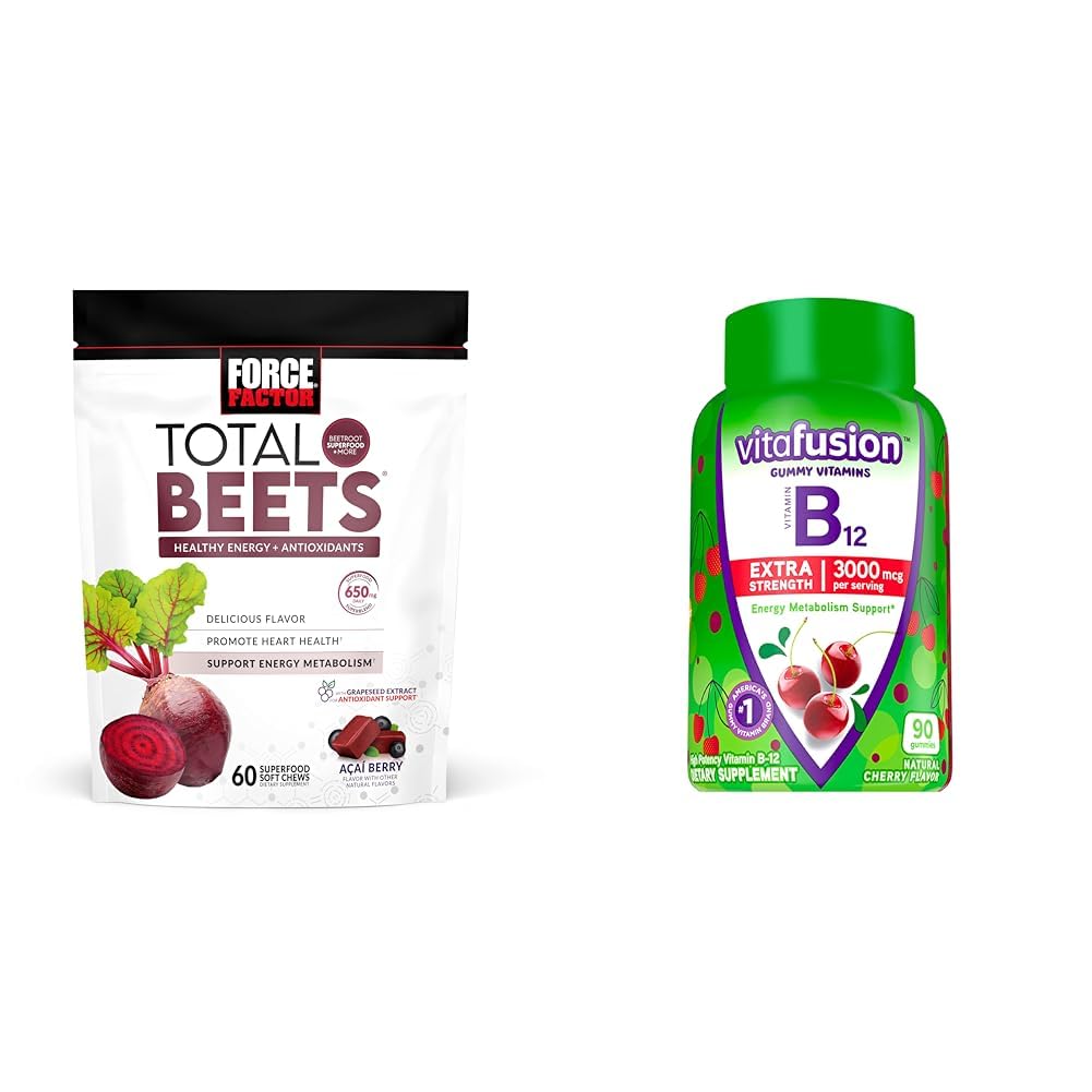 Power Factor Total Beets Chews with Beetroot & Grapeseed Extracting Plus Vitafusion B12 חניכיים, 90 Count Cherry Flavor