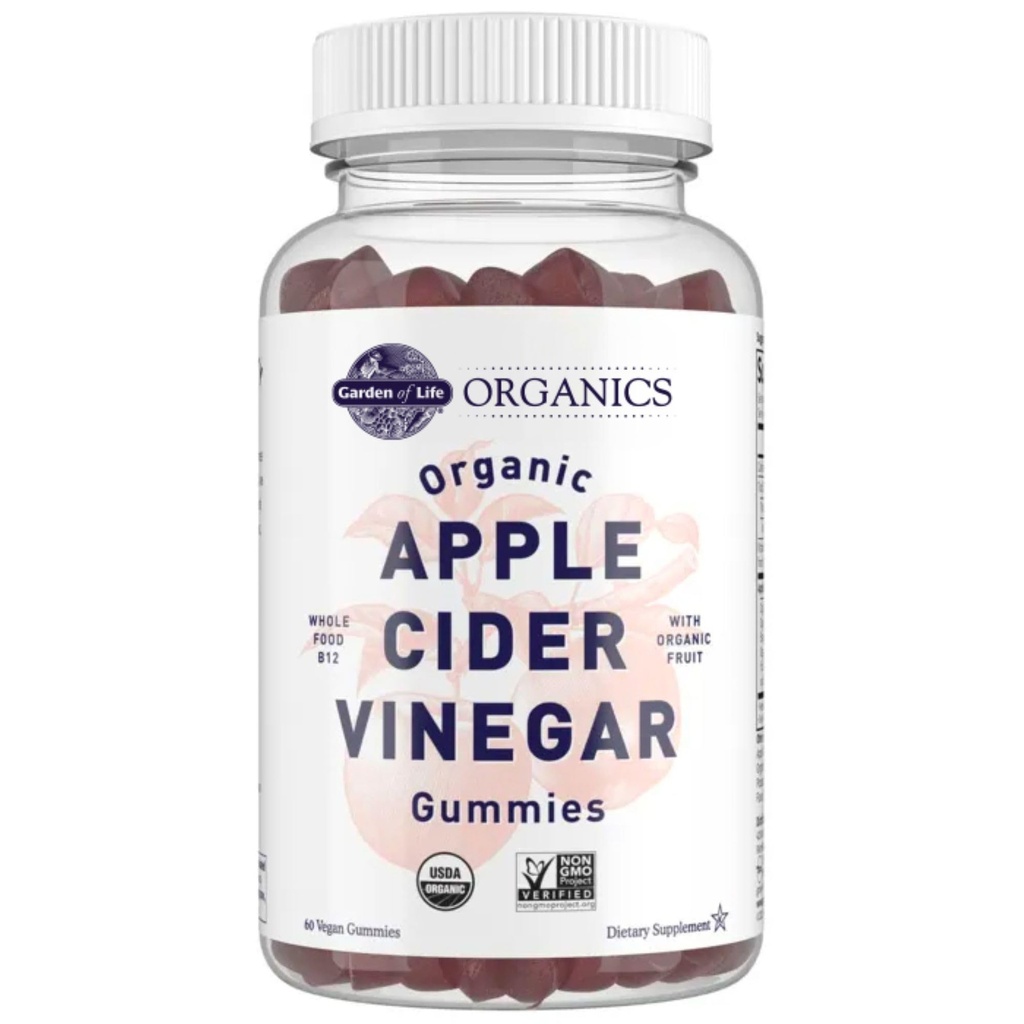 גן החיים Apple Cider Vinegarmies USDA אורגני ACV חניכיים ויטמינים עשויים עם תערובת פירות אמיתית, ויטמין מזון שלם B12 - טבעוני, Gluten Free, non-GMO, כשר - 60 מסטיקמי
