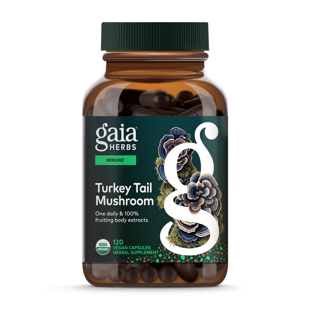 גאיה Herbs טורקיה Tail Mushroom - Immune Support תוסף כדי לעזור לשמור על בריאות Liver - עם אורגני טורקיה Tail Mushroom פריץ הגוף - 120 קפסולות טבעוניות