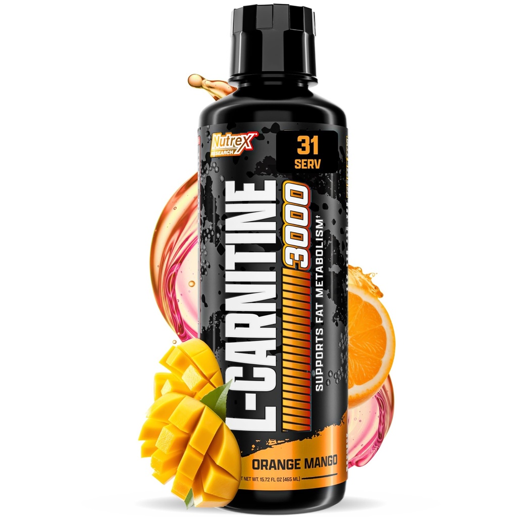 Nutrex Research Liquid Carnitine 3000 | אורנג' מנגו | משחק חינם | 31 משרתי 16 Fl Oz