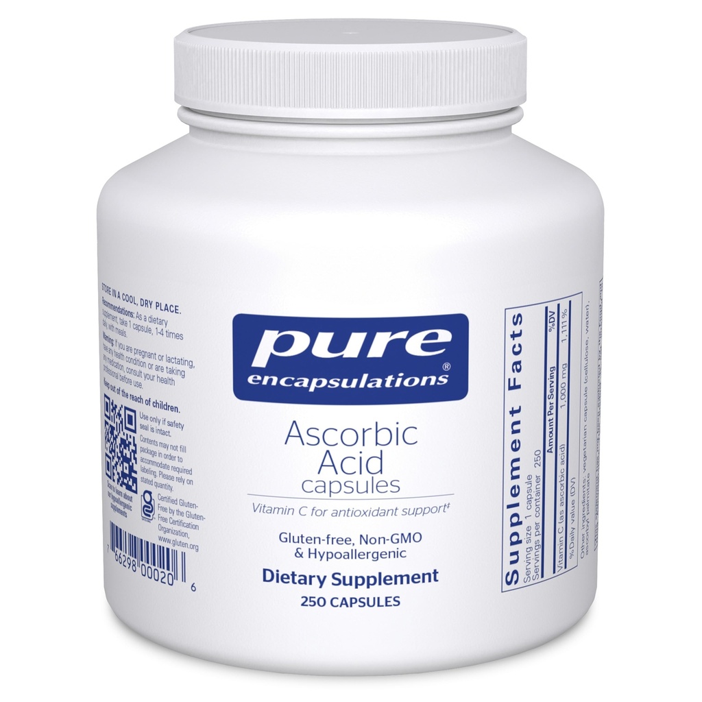 Pure Encapsulations Ascorbic Acid כמוסות - 1000 מ"ג ויטמין C - תמיכה אנטיoxidant & Immune * - ויטמין C - טבעוני ולא GMO - 250 קפסולות