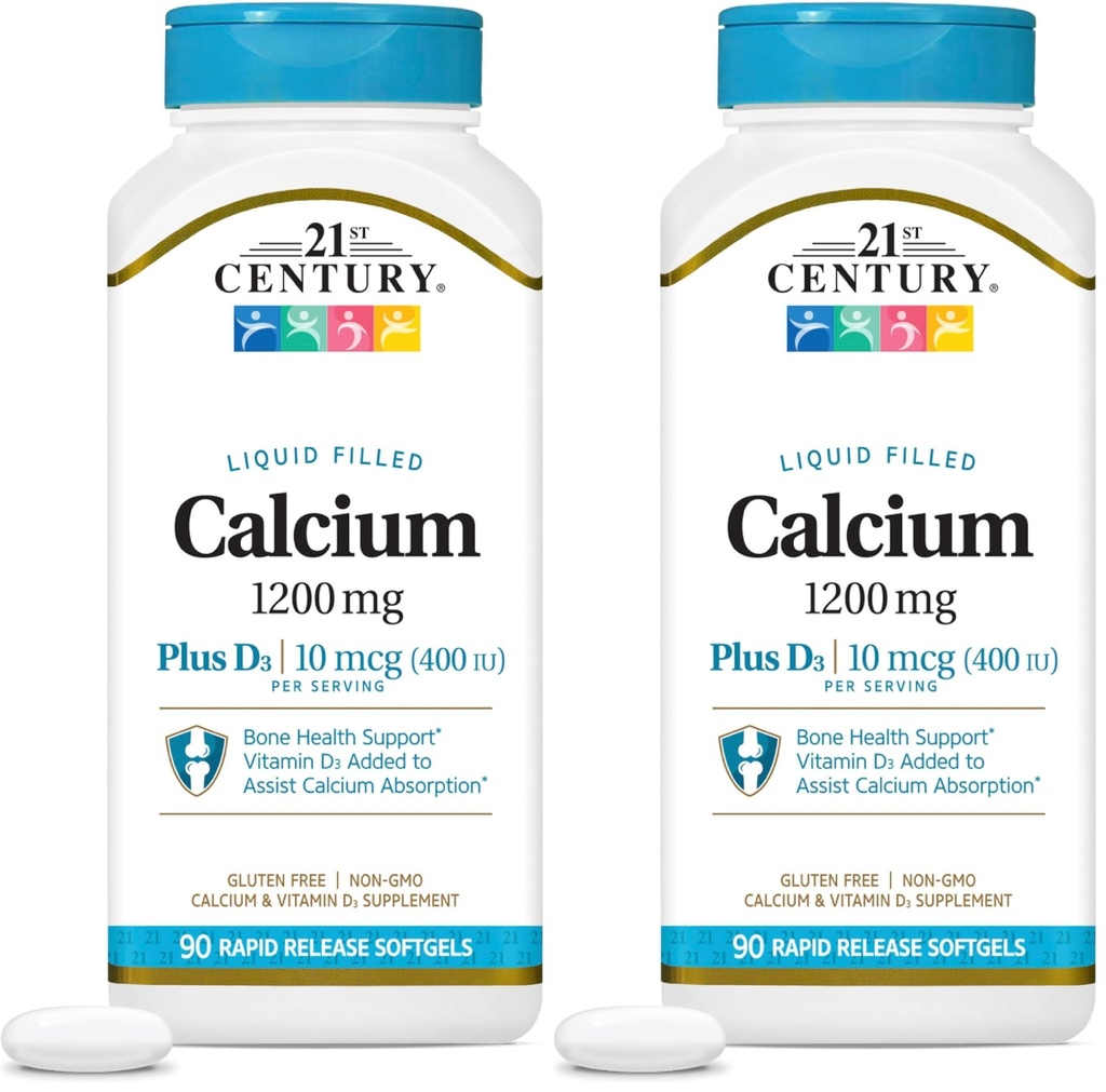 המאה ה-21 Calcium Plus D3 נוזל מלא Softgel, 1200 מ"ג, 90 Count (Pack of 2)