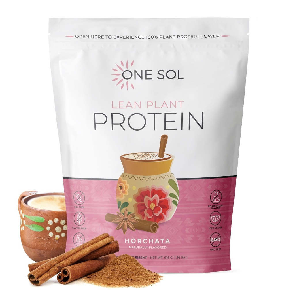 One Sol Lean Plant-מבוסס אבקת חלבון, Pea & Brown Rice, Low Carb, Vegan Friendly - Gluten, Lactose, & Soy Free - No added Sugar, non-GMO, תזונה נקייה, No Bloating (Horchata)