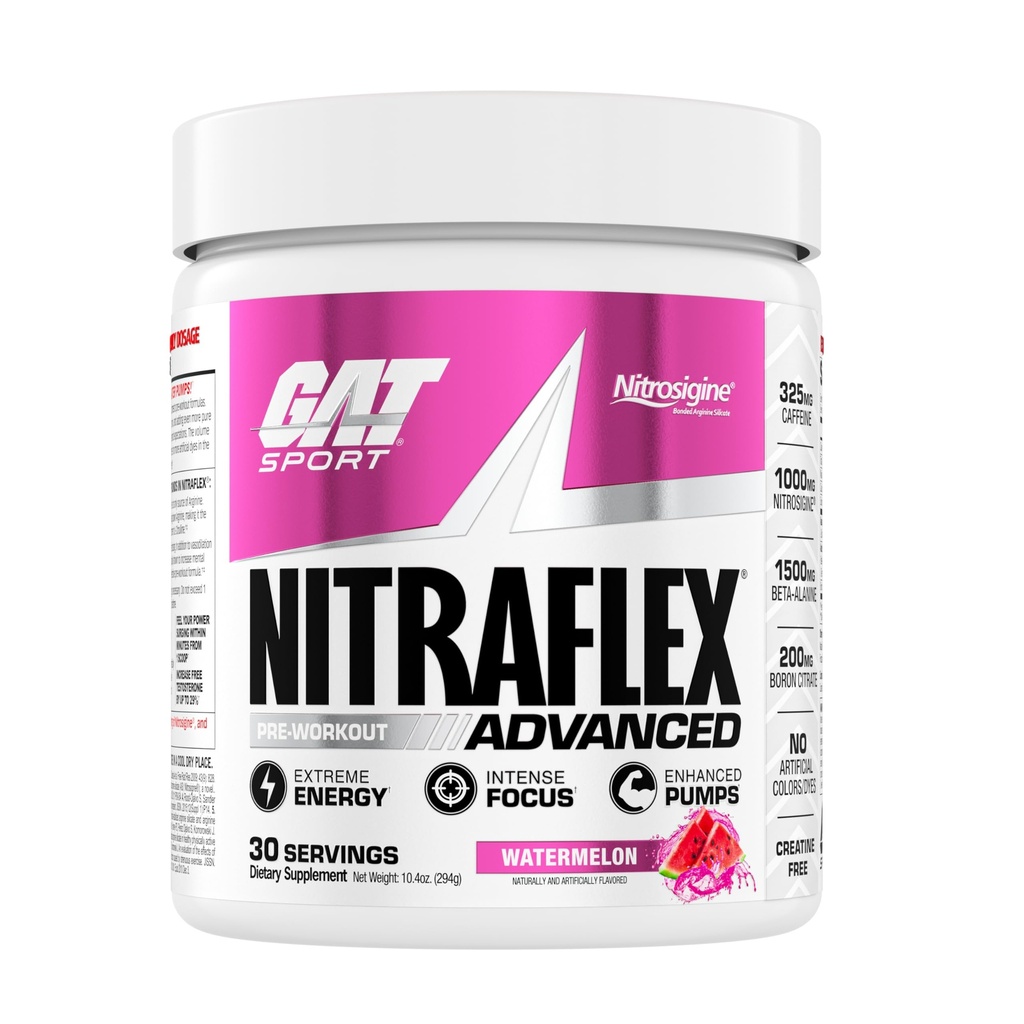 GAT SPORT Nitraflex Advanced Pre-Workout אבקת, מגביר את זרימת הדם, Boosts כוח ואנרגיה, משפר את ביצועי התרגילים, Creatine-Free (בטיחות מים, 30 משרתים)