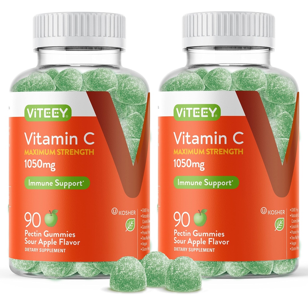 Viteey Chewable ויטמין Cmies למבוגרים - 1050 מקסימלי כוח Immune תוסף - טבעוני, גלטן חינם - 180 הרוזן