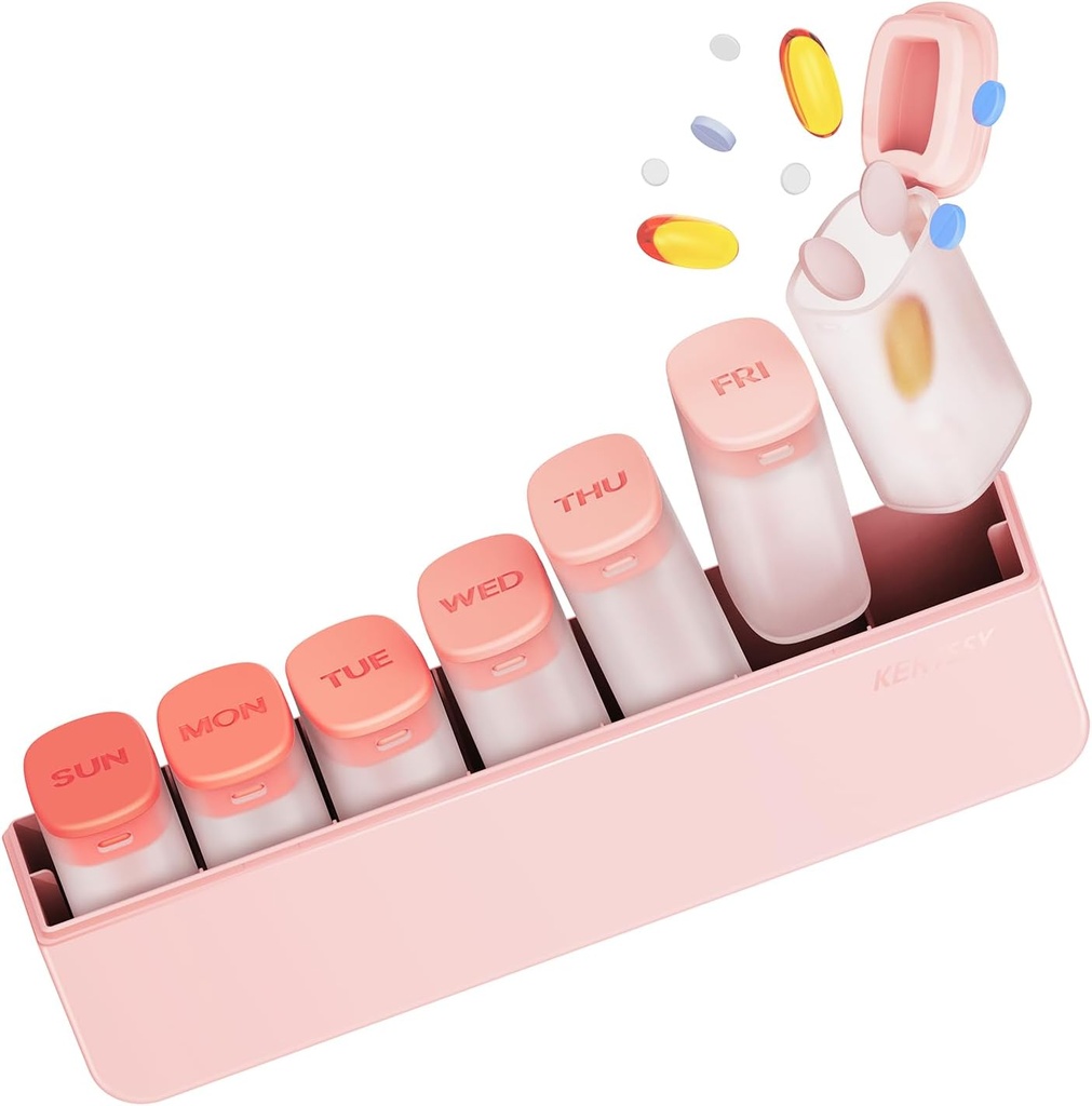מארגנת גלולת גלולות שבועית 1 פעם ביום - Travel Pill Box 7 Days, Large Medicine Pill Case Container for Daily Drug ויטמין שמן דגים תוספת שמן, Portable Week Pills מארגני Holder Dispenser, Pink Pink Pink