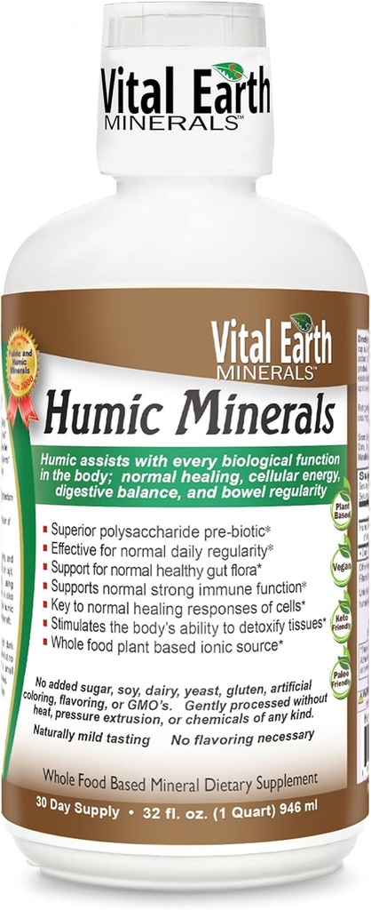 Vital Earth מינרלים Humic מינרלים - תוסף Fulvic Acid עם 70+ Trace מינרלים, אלקטרוליטים עבור Recovery & Balance, 32 Oz + 1 Oz Cup