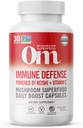 Om Mushroom Superfood Immune Defense Mushroom כמוסות Superfood, 90 Count, 30 ימים, Mushroom בלנדר, ריישי, טורקיה Tail, Maitake, Agaricus Blazei, ויטמין C, טבעוני