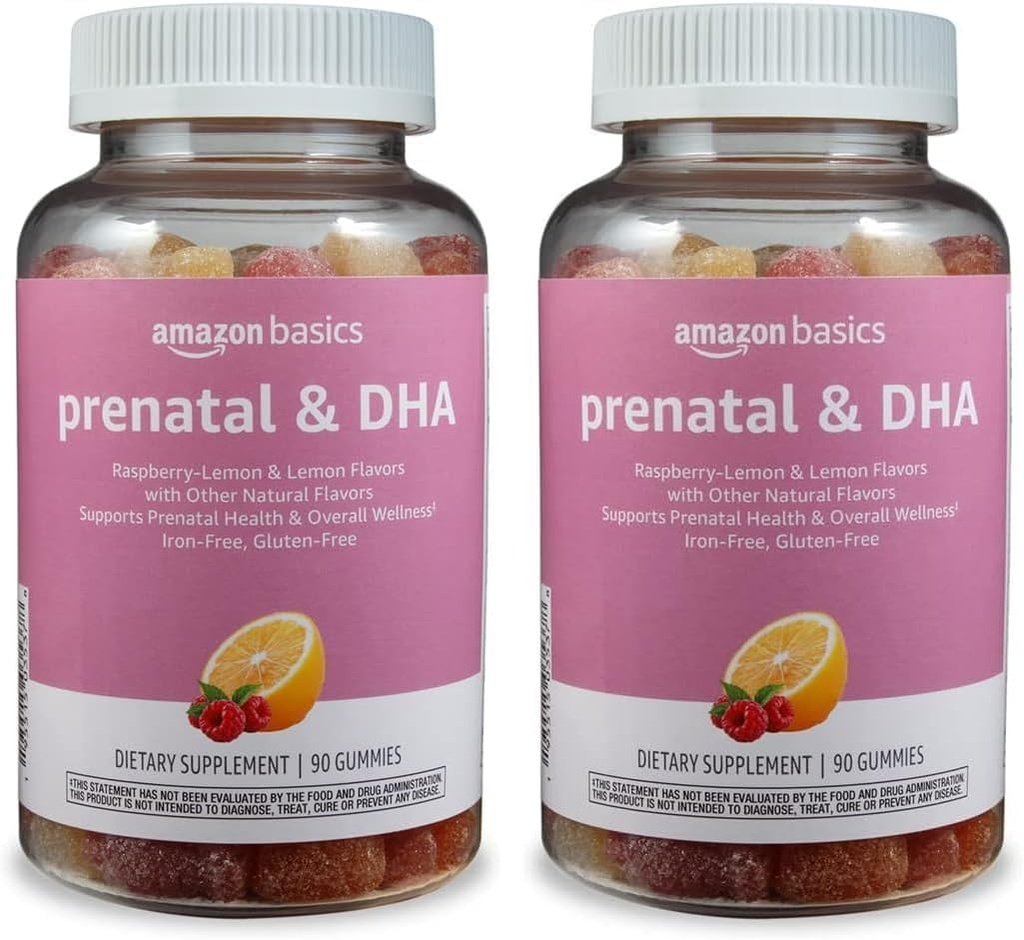 יסודות טרום לידתי ו DHA חניכיים, Rasberry & Lemon Flavor, 90 Count (לשעבר Solimo)