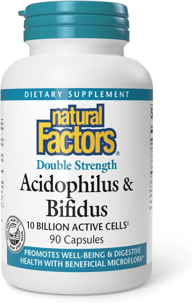 גורמים טבעיים, Acidophilus & Bifidus Double Strength, Probiotic ו-Prebiotic Formula, 90 קפסולות