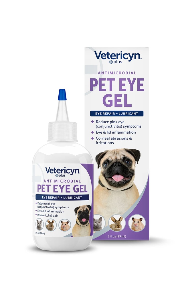 Vetericyn Plus Pet Eye Gel | כלב וחתול עין Ointment אלטרנטיבי ל Lubricate ו Relieve Eye Irritations ו Abrasions, להפחית את הסימפטומים של עין ורוד אצל כלבים וחתולים.