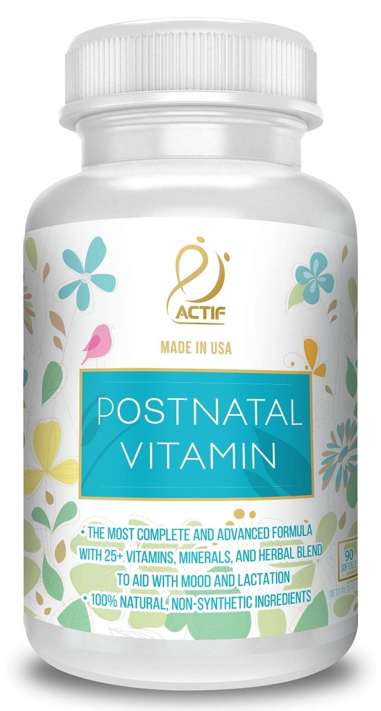 ויטמין ActIF Postnatal עם 25+ ויטמינים אורגניים וצמחים אורגניים, סיעוד ו- Lactation תוסף, תומך בהתפתחות המוח של התינוק, Non-GMO, המיוצר בארה"ב, 90