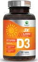 ויטמין D3 5000iu (125 mcg) Immune Health Support - תוסף עתיר ויטמין D Dietary עבור העצם, שיניים, שרירים - Nature's VIT D, טבעוני, Gluten Free, Raspberry Flavor - 120 טבליות Chewable