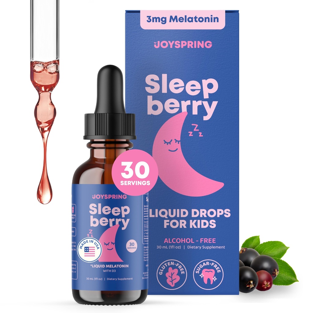 SleepBerry נוזל מלטונין לילדים - Natural Sleep Aid with Elderberry ווויטמין D - Boosts Immune System בזמן שהם ישנים (1 Fl oz)