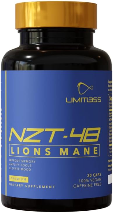 NZT-48 Premium Brain Booster - Lions Mane תוספי קפסולות - Nootropic Brain Supplements for Memory and Focus - Brain Pills - Natural Energy - Caffeine Free, Phosphatidylserine, 30 משרתים