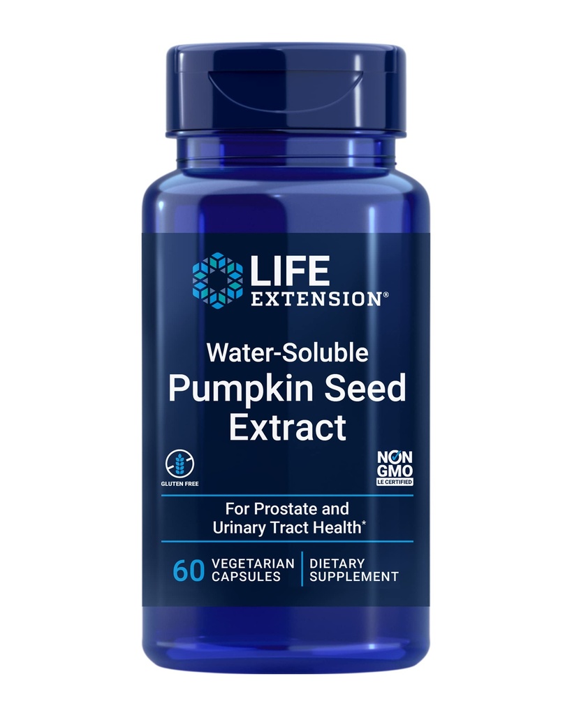 Life Extension Water-Soluble Pumpkin Seed Extract, Promotes Prostate & Urinary Tract Health, Bladder Health Support, Men, Women, Gluten-Free, Non-GMO, Vegetarian, 60 Capsules