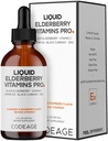ויטמין Codeage Elderberry ויטמינים Pro - אורגני שחור זקןברי טיפות - ויטמין C, D3, Zinc, Black Currant - 2 Monteh Supply - Black Sambucus נוזל - עבור מבוגרים וילדים - 4 oz