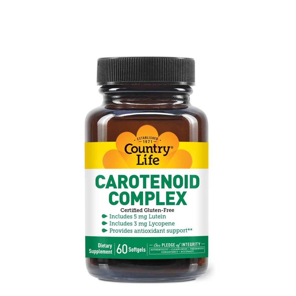 בסביבה הקרובה של Country Life Carotenoid Complex with Lutein, Lycopene and Astaxanthin, 60 Softgels, Antioxidant Support