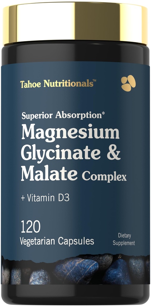 טאהו תזונה Magnesium Glycinate ו- Malate Complex | עם ויטמין D3 | 120 קפסולות | תוספת גבוהה | Non-GMO ו- Gluten Free Formula